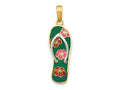FJC Finejewelers 14 kt Yellow Gold Rhodium 3D Enameled Flowers On Green Flip Flop Charm 29 x 9 mm