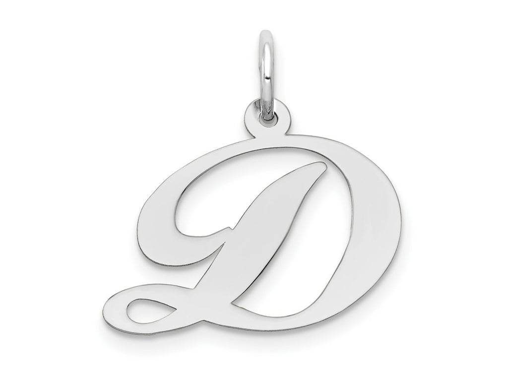 FJC Finejewelers 14 kt White Gold Medium Fancy Script Letter D Initial Charm 15 mm x 19 mm