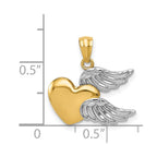 FJC Finejewelers 14 kt Yellow Gold and White Rhodium Polished Heart with Wings Charm 19 x 18 mm