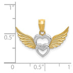 FJC Finejewelers 14 kt Yellow Gold and White Rhodium Polished Hearts with Wings Charm 17 x 23 mm