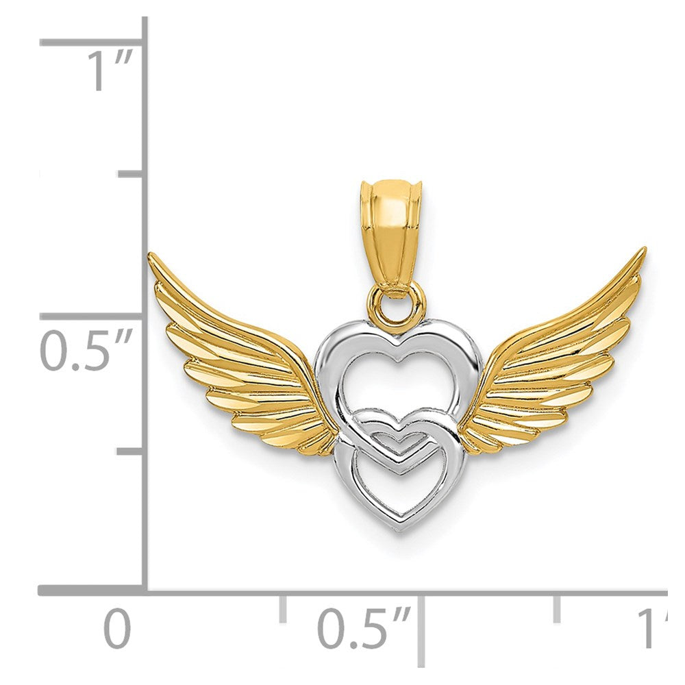 FJC Finejewelers 14 kt Yellow Gold and White Rhodium Polished Hearts with Wings Charm 17 x 23 mm