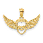 FJC Finejewelers 14 kt Yellow Gold and White Rhodium Polished Hearts with Wings Charm 17 x 23 mm