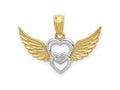 FJC Finejewelers 14 kt Yellow Gold and White Rhodium Polished Hearts with Wings Charm 17 x 23 mm