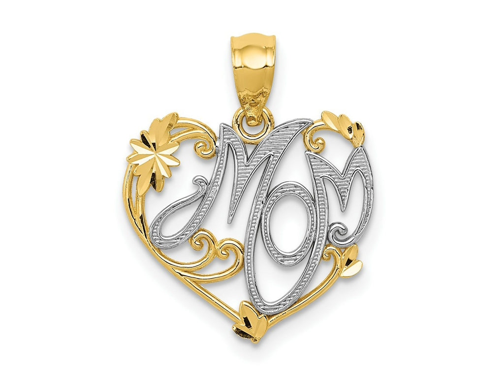 FJC Finejewelers 14 kt Yellow Gold and Rhodium MOM Charm 20 x 15 mm
