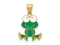 FJC Finejewelers 14 kt Yellow Gold Green and White Enameled Frog 23 x 15 mm