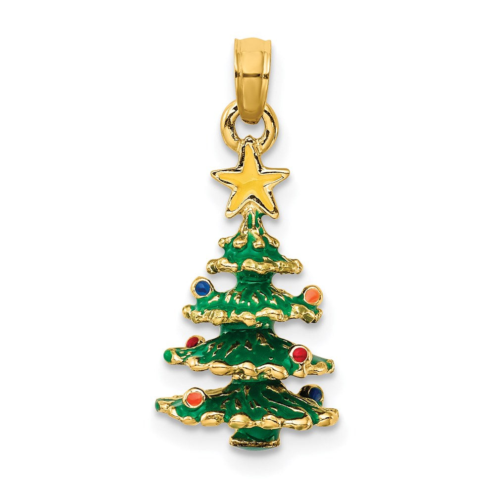 FJC Finejewelers 14 kt Yellow Gold 3D Enameled Christmas Tree Charm 21 x 10 mm