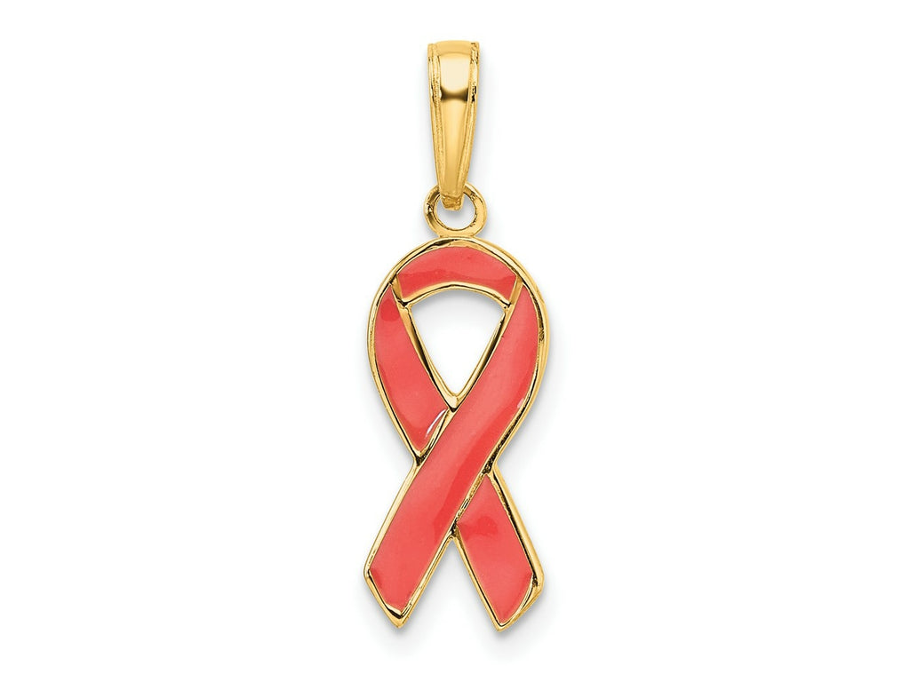 FJC Finejewelers 14 kt Yellow Gold Pink Enameled Awareness Ribbon Charm 23 x 13 mm