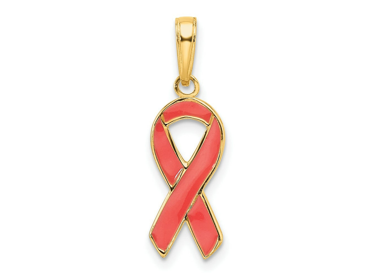 FJC Finejewelers 14 kt Yellow Gold Pink Enameled Awareness Ribbon Charm 23 x 13 mm
