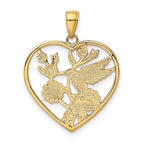 FJC Finejewelers 14 kt Yellow Gold Enameled Hummingbird with Flowers Heart Charm 28 x 22 mm