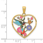 FJC Finejewelers 14 kt Yellow Gold Enameled Hummingbird with Flowers Heart Charm 28 x 22 mm