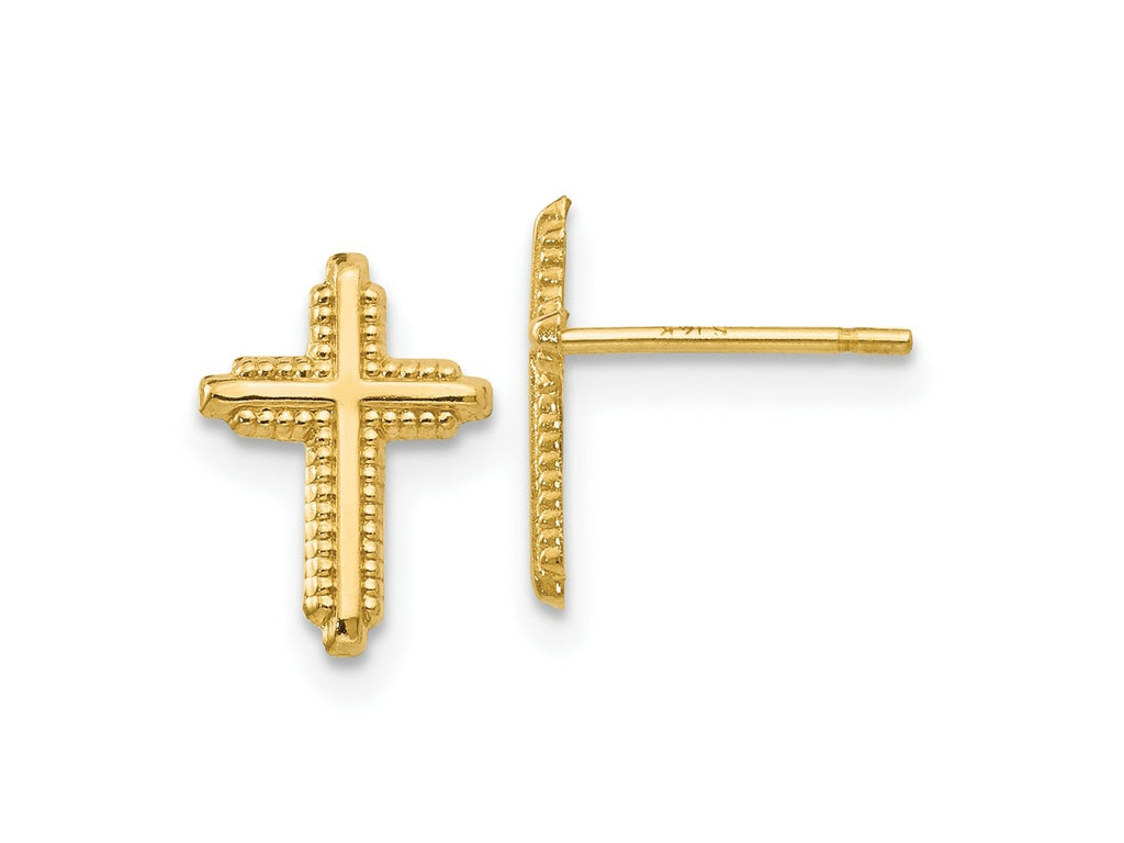 FJC Finejewelers 14 kt Yellow Gold Button Polished Cross Post Earrings 10 mm x 7 mm