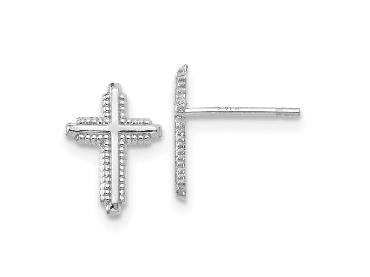 FJC Finejewelers 14 kt White Gold Button Polished Cross Post Earrings 10 mm x 7 mm