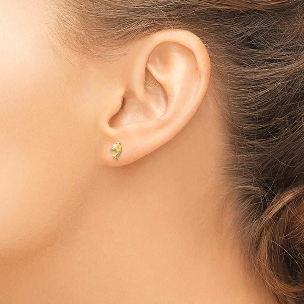 FJC Finejewelers 14 kt Yellow Gold Button Polished Dolphin Post Earrings 7 x 6 mm