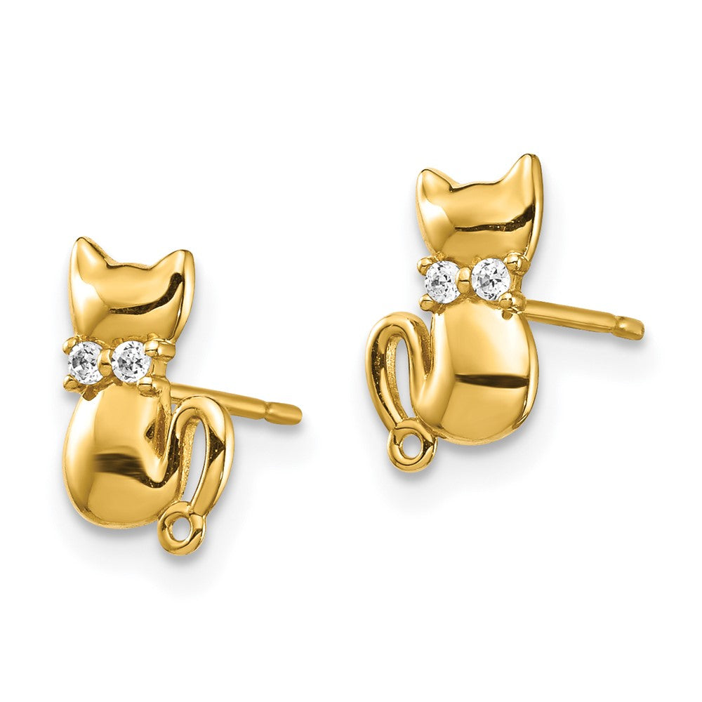 FJC Finejewelers 14 kt Yellow Gold Button Sitting Cat CZ Bowtie Stud Earrings 7 x 5 mm