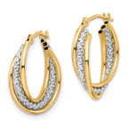 FJC Finejewelers 14 kt Yellow Gold with White Rhodium Polished Textured Hoops 18 x 16 mm