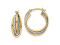 FJC Finejewelers 14 kt Yellow Gold with White Rhodium Polished Textured Hoops 18 x 16 mm