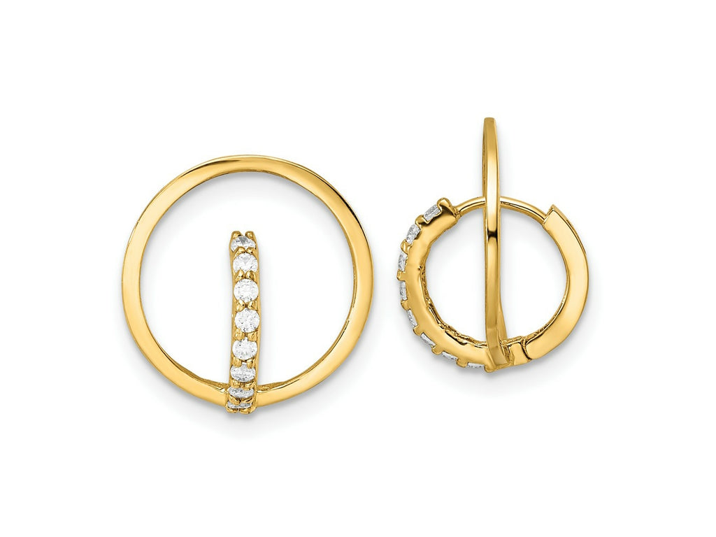 FJC Finejewelers 14 kt Yellow Gold Dangle Polished CZ Circle Huggie Earrings 14 x 13mm