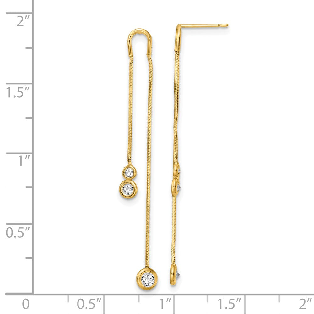 FJC Finejewelers 14 kt Yellow Gold Drop and Dangle Polished CZ Double Chain Dangle Post Earrings 49 mm x 4 mm
