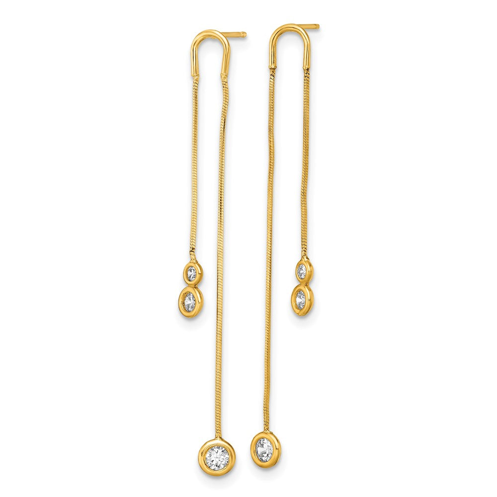 FJC Finejewelers 14 kt Yellow Gold Drop and Dangle Polished CZ Double Chain Dangle Post Earrings 49 mm x 4 mm