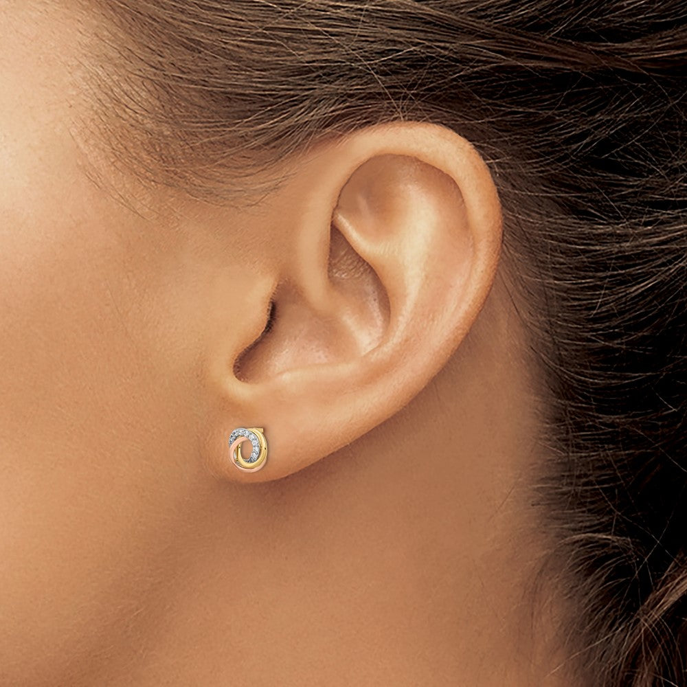 FJC Finejewelers 14 kt Tri Color Gold Button Tri-colored CZ Circle Post Earrings 6 x 6 mm