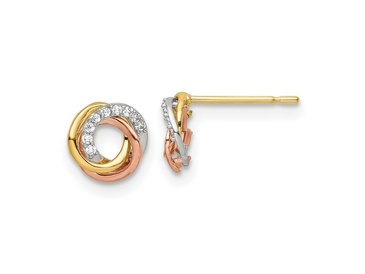 FJC Finejewelers 14 kt Tri Color Gold Button Tri-colored CZ Circle Post Earrings 6 x 6 mm