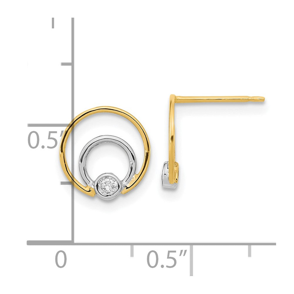 FJC Finejewelers 14 kt Yellow Gold Dangle Polished White Rhodium CZ Double Circle Post Earrings 10 x 9 mm