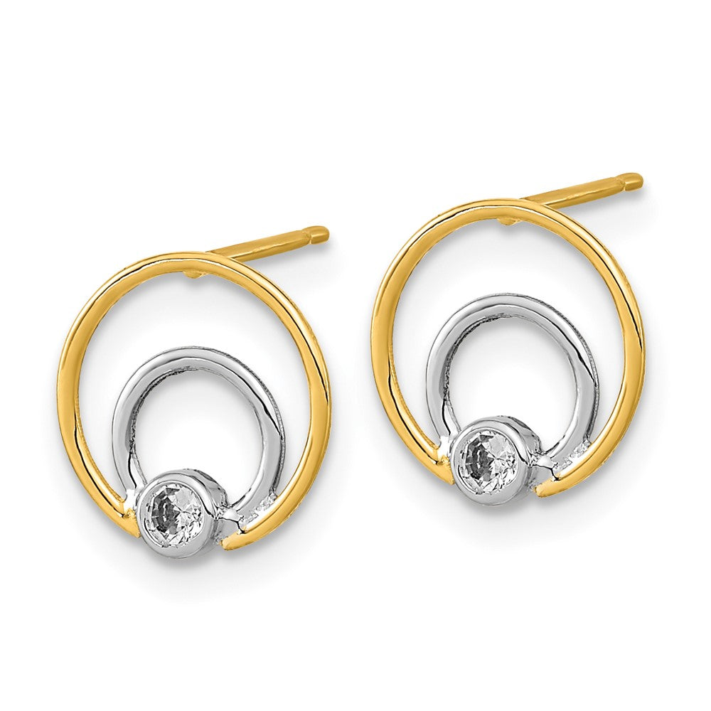 FJC Finejewelers 14 kt Yellow Gold Dangle Polished White Rhodium CZ Double Circle Post Earrings 10 x 9 mm