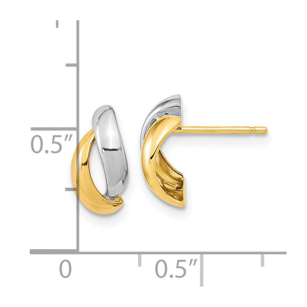 FJC Finejewelers 14 kt Yellow Gold J-Hoop White Rhodium Fancy Teardrop Post Earrings 11 mm x 5 mm