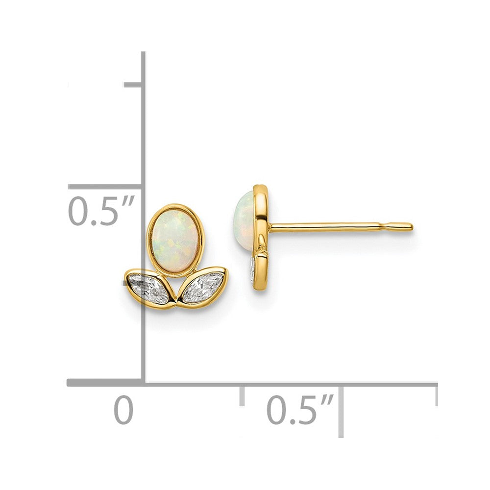 FJC Finejewelers 14 kt Yellow Gold Button CZ and Created Opal Post Earrings 7 x 6 mm