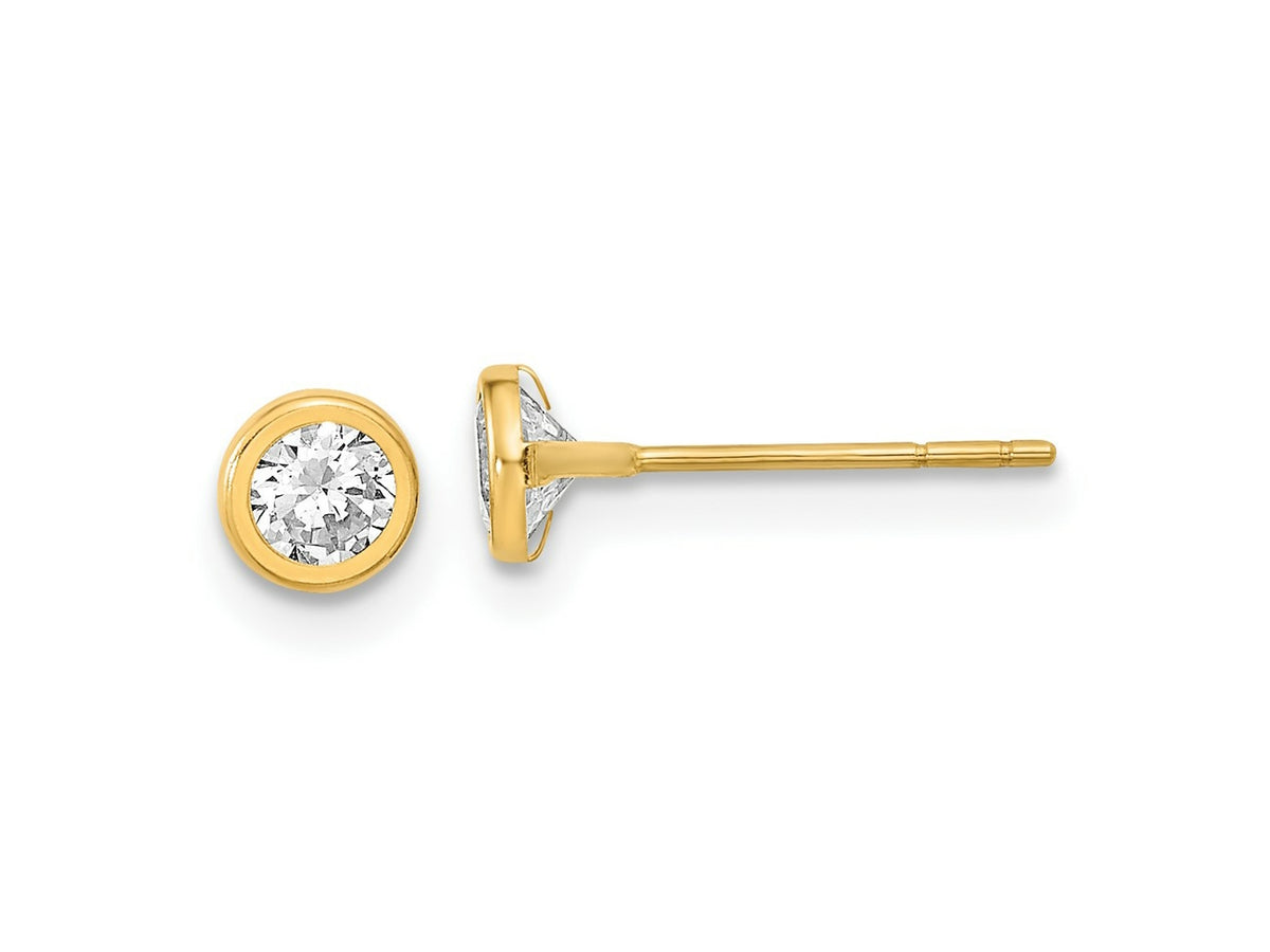 FJC Finejewelers 14 kt Yellow Gold Stud Polished Circle Bezel with CZ Post Earrings 4 x 4 mm