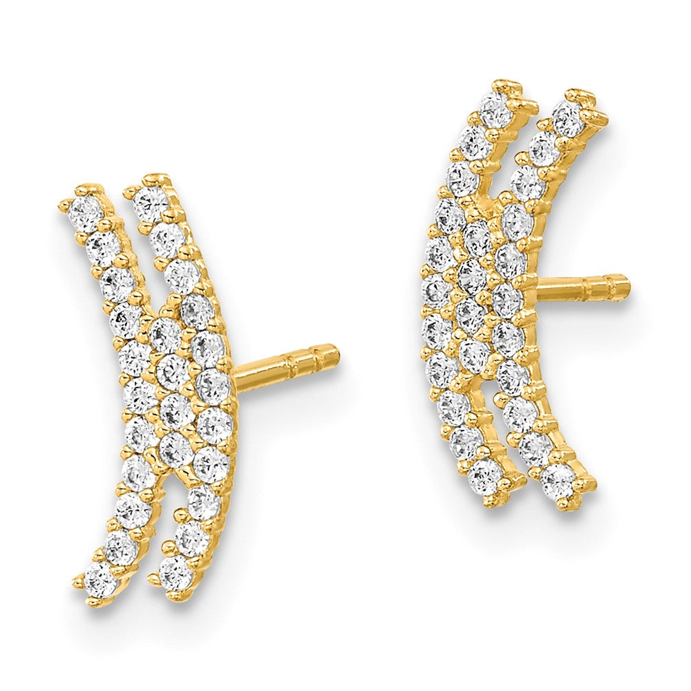 FJC Finejewelers 14 kt Yellow Gold Dangle Polished Curved Bar CZ Post Earrings 12 x 5 mm