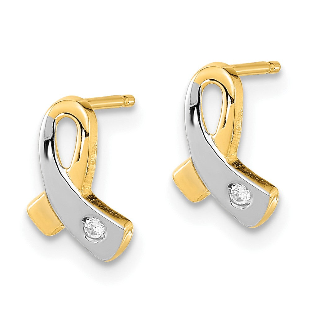 FJC Finejewelers 14 kt Yellow Gold Dangle White Rhodium CZ Awareness Post Earrings 10 mm x 6 mm