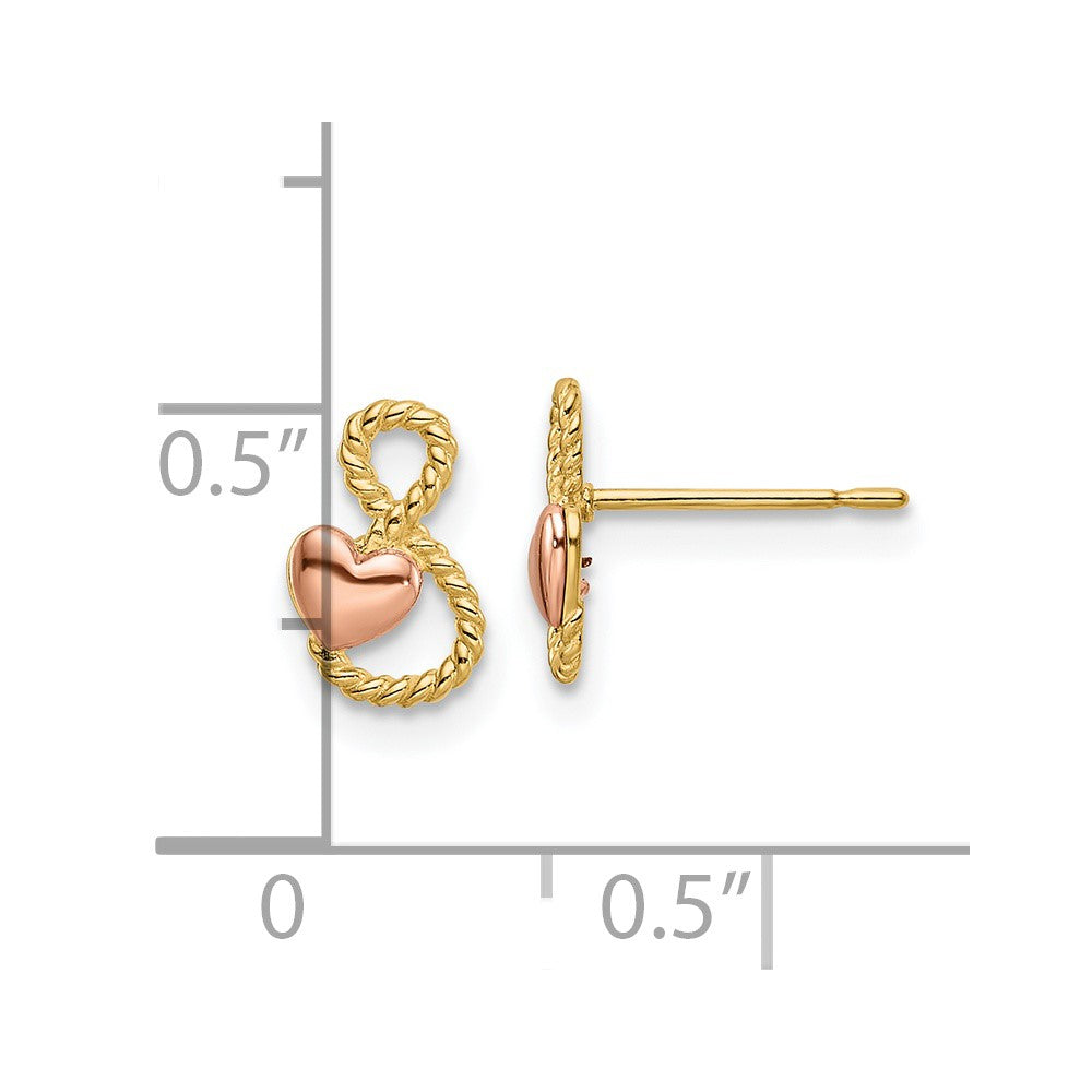 FJC Finejewelers 14 kt Two Tone Gold Button Heart Post Earrings 9 x 6 mm