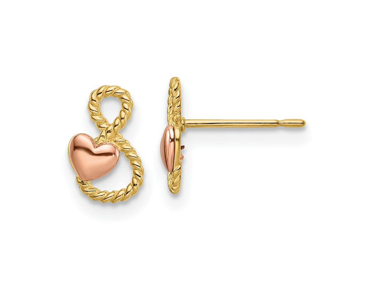 FJC Finejewelers 14 kt Two Tone Gold Button Heart Post Earrings 9 x 6 mm