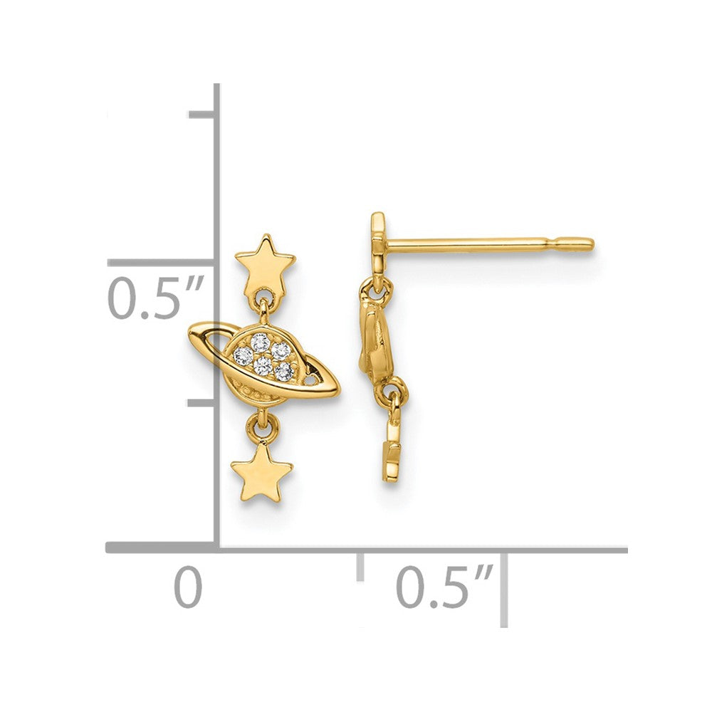 FJC Finejewelers 14 kt Yellow Gold CZ Saturn and Stars Dangle Post Earrings 12 x 7 mm