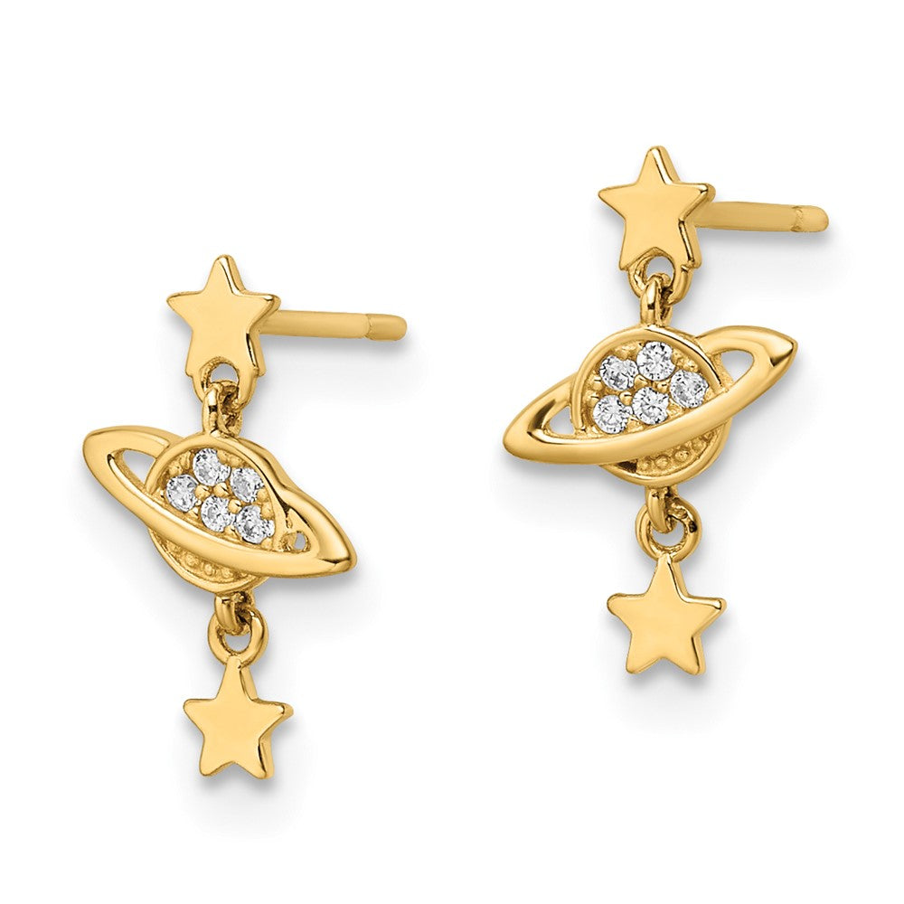FJC Finejewelers 14 kt Yellow Gold CZ Saturn and Stars Dangle Post Earrings 12 x 7 mm