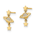 FJC Finejewelers 14 kt Yellow Gold CZ Saturn and Stars Dangle Post Earrings 12 x 7 mm
