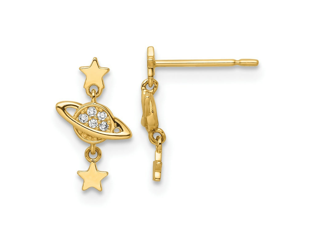 FJC Finejewelers 14 kt Yellow Gold CZ Saturn and Stars Dangle Post Earrings 12 x 7 mm