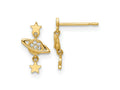FJC Finejewelers 14 kt Yellow Gold CZ Saturn and Stars Dangle Post Earrings 12 x 7 mm