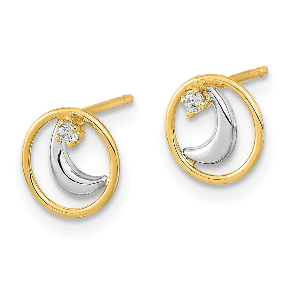 FJC Finejewelers 14 kt Yellow Gold Button White Rhodium Open Circle CZ Half Moon Post Earrings 7 mm x 7 mm