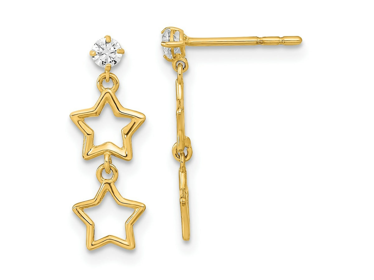 FJC Finejewelers 14 kt Yellow Gold Polished Dangle Star with CZ Post Earrings 17 x 6 mm