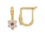 FJC Finejewelers 14 kt Yellow Gold Dangle Polished Red and White CZ Flower Hoop Earrings 11 x 8 mm