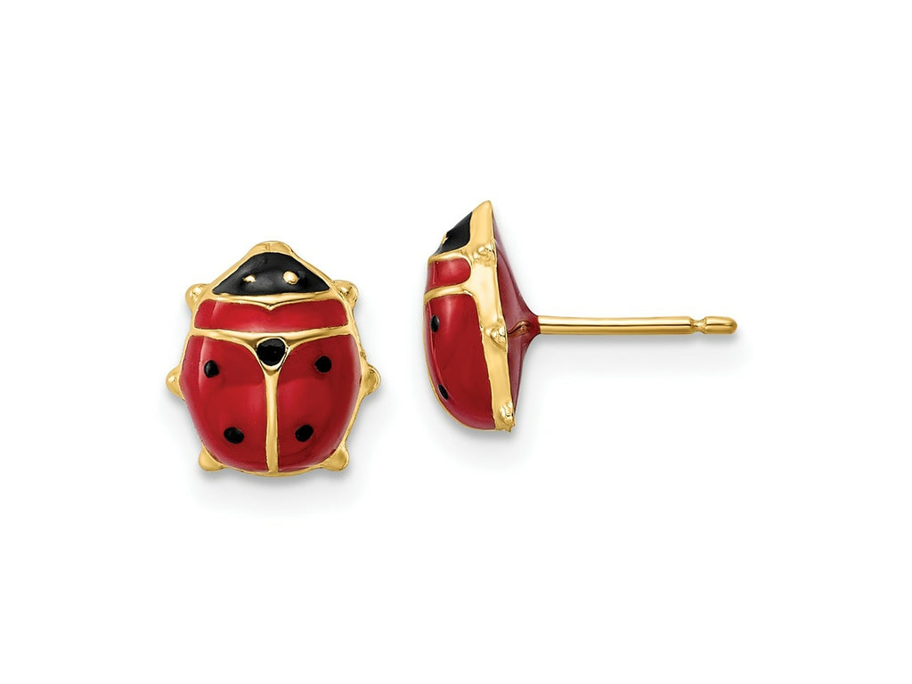 FJC Finejewelers 14 kt Yellow Gold Button Polished Enameled Large Ladybug Post Earrings 8 x 7 mm