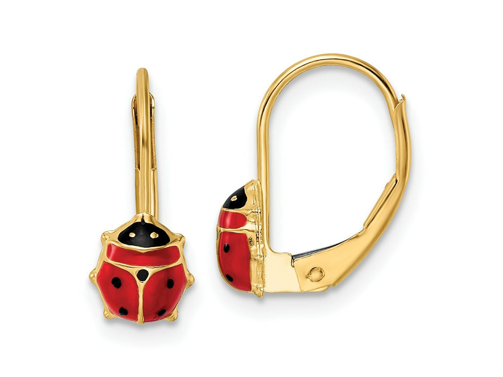 FJC Finejewelers 14 kt Yellow Gold Dangle Polished Enameled Ladybug Leverback Earrings 14 x 12 mm