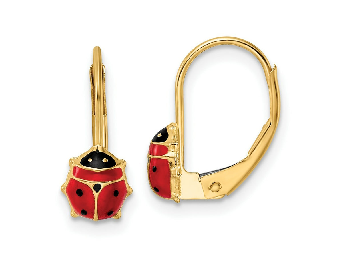 FJC Finejewelers 14 kt Yellow Gold Dangle Polished Enameled Ladybug Leverback Earrings 14 x 12 mm