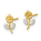 FJC Finejewelers 14 kt Yellow Gold Button and Rhodium Flower Post Earrings 8 x 6 mm