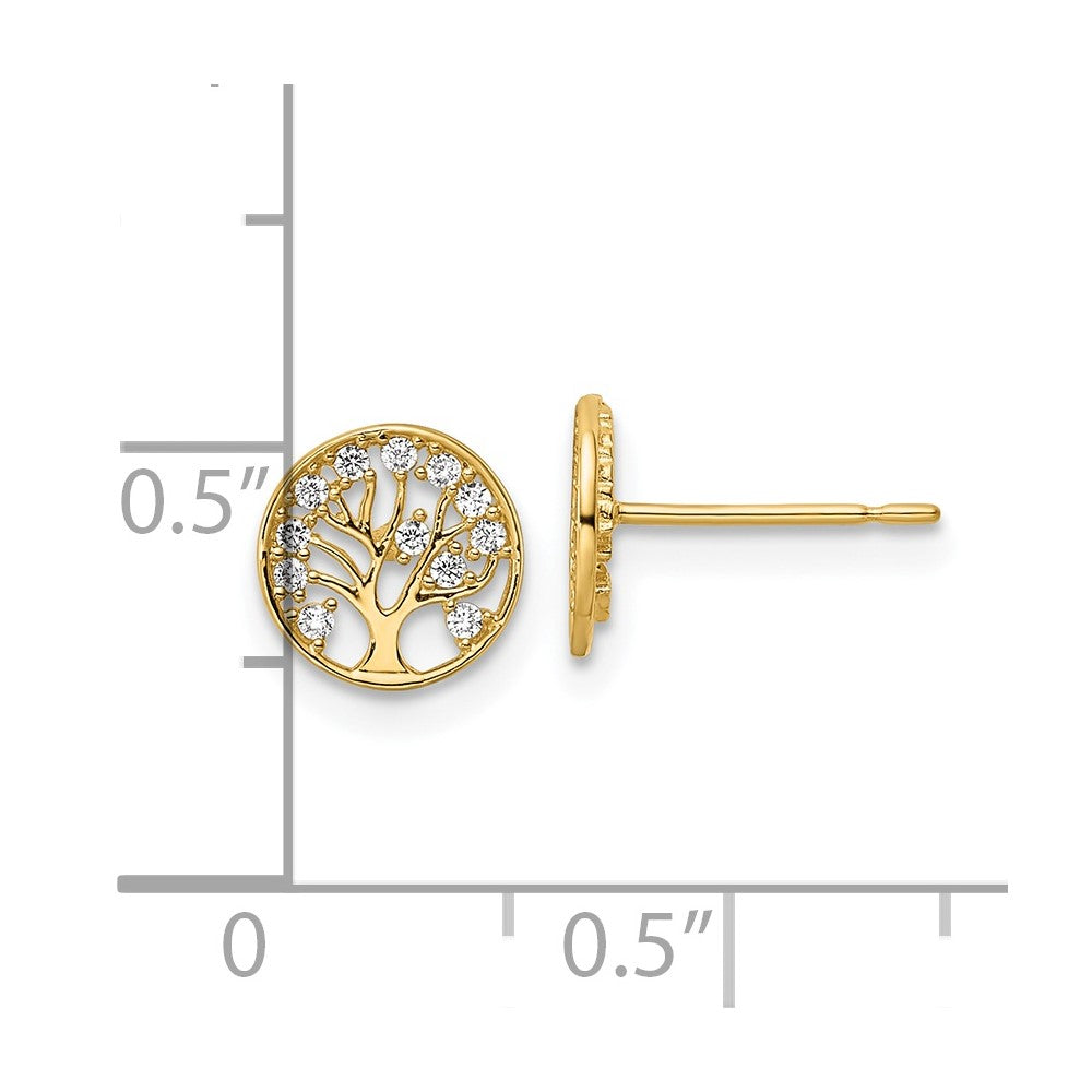 FJC Finejewelers 14 kt Yellow Gold Button CZ Tree of Life Post Earrings 7 x 7 mm