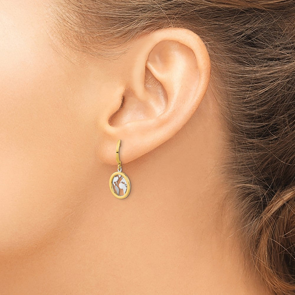 FJC Finejewelers 14 kt Yellow Gold Polished White Rhodium Earth Dangle Earrings 24 x 10 mm