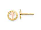 FJC Finejewelers 14 kt Two Tone Gold Button Circle with Cross Post Earrings 7 x 7 mm