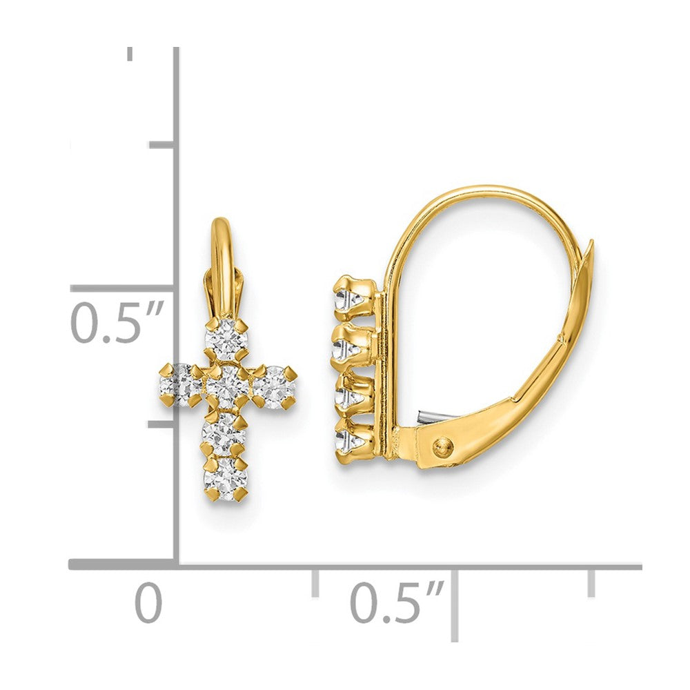 FJC Finejewelers 14 kt Yellow Gold Dangle CZ Polished Leverback Cross Earrings 13 x 6 mm